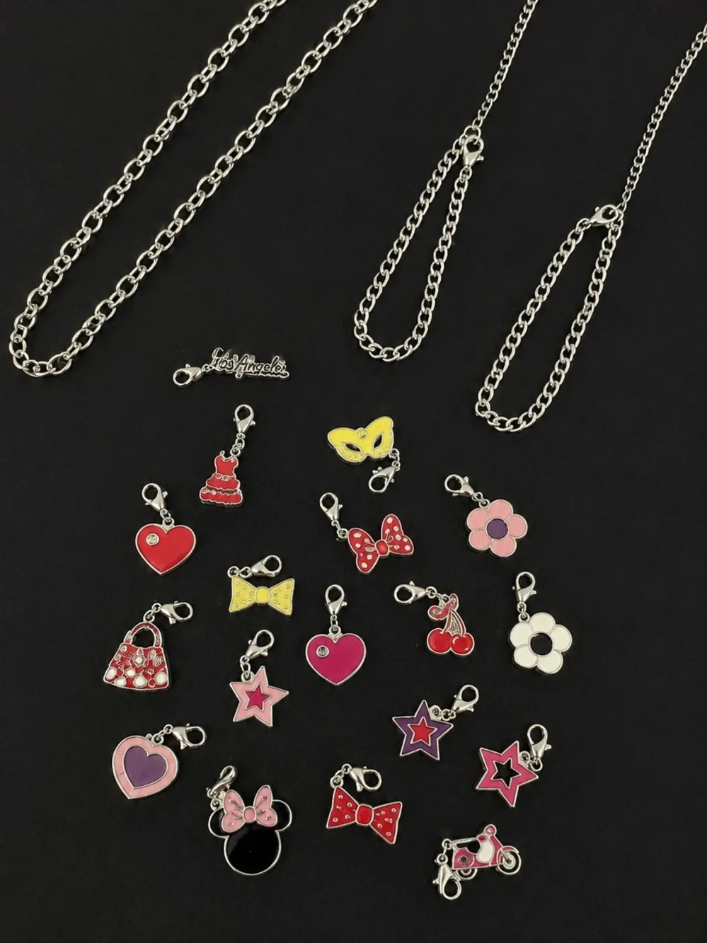 Disney Minnie Mouse 18 Charms 2 Bracelets and Necklace Silver Tone